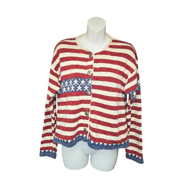Sage Creek by Liz Ence Womens Large Cardigan Sweater Knit American Flag July - Picture 1 of 12